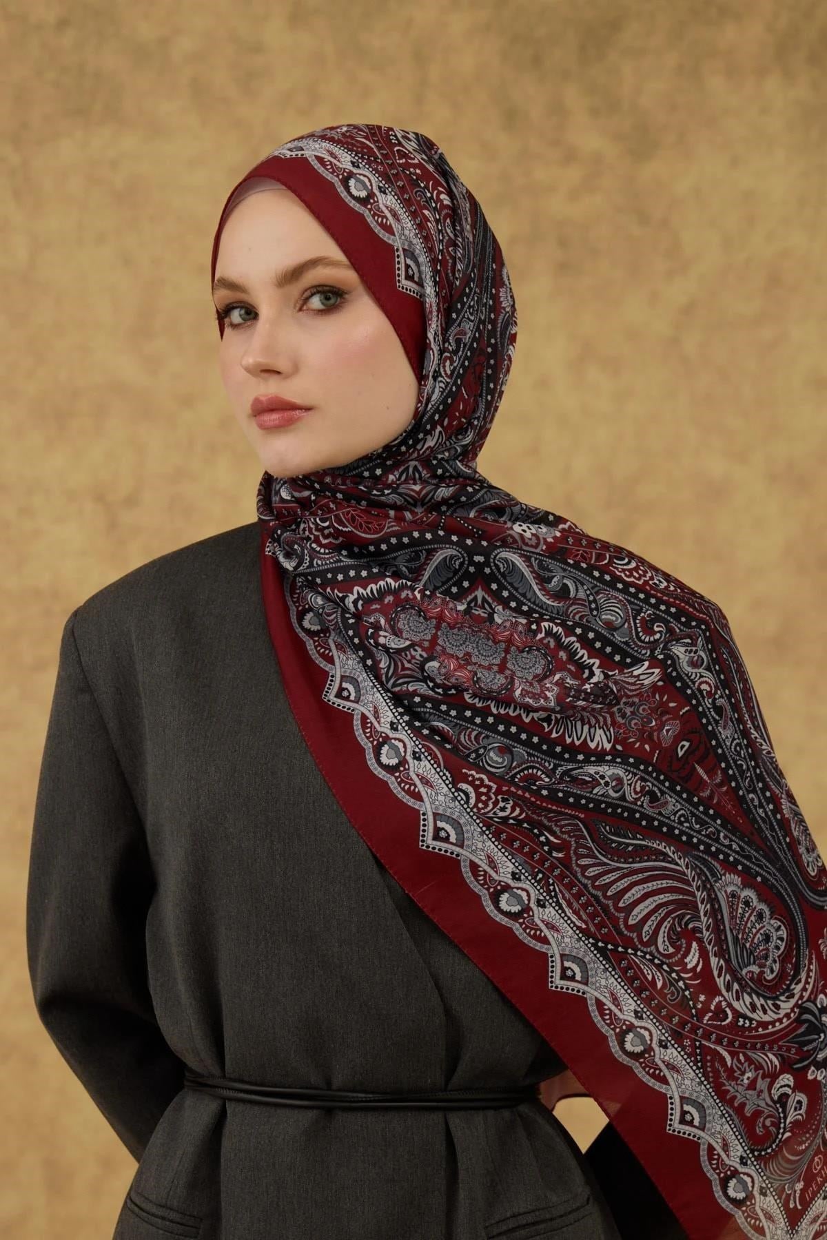 İpekhan Soft Şal Kırmızı Gri 3052-07