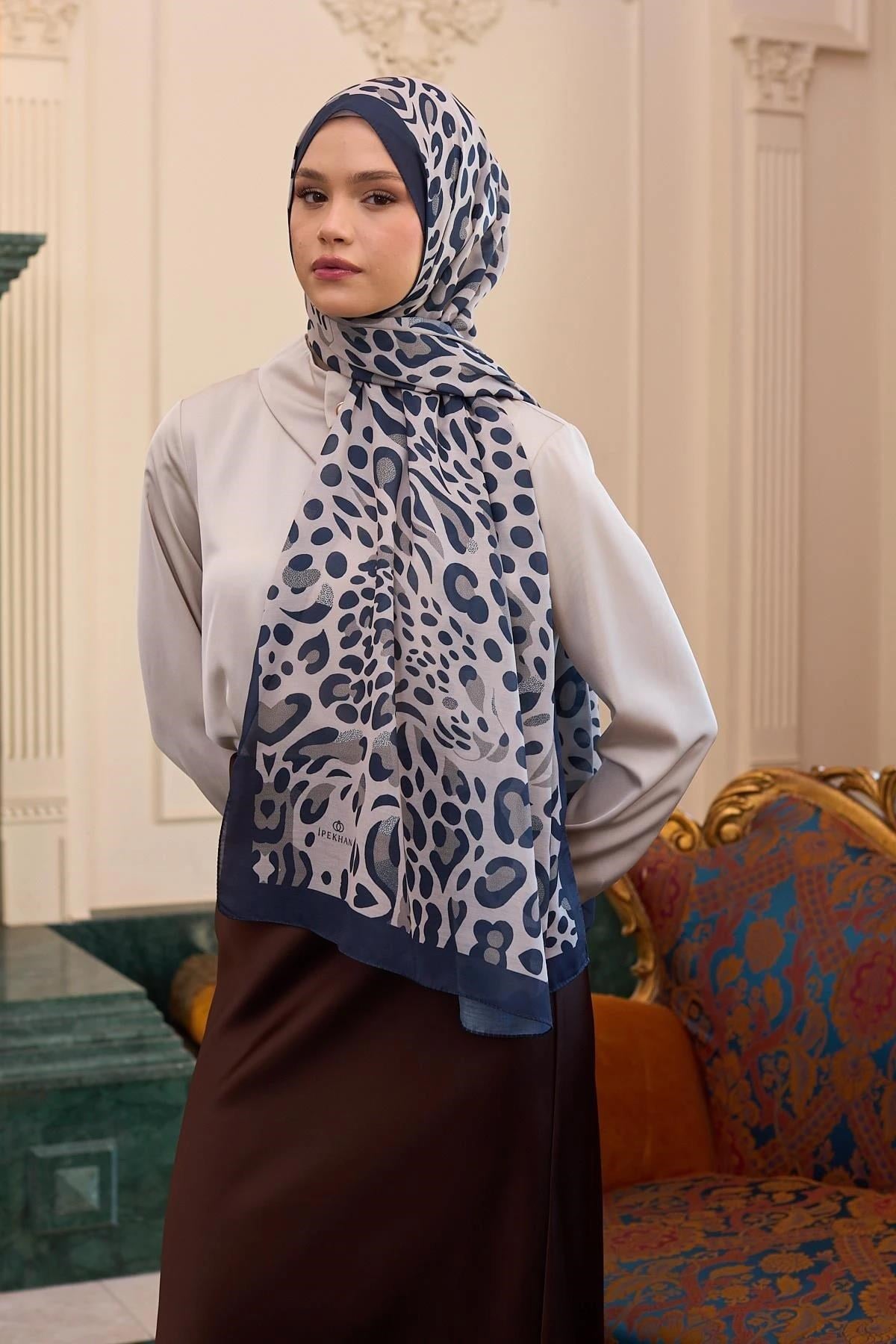 İpekhan Soft Şal Lacivert Beyaz 3050-12