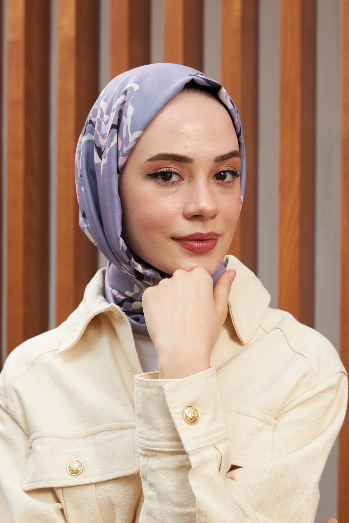 İpekhan Zigzag Desen Lila Pamuk Viskon Şal 3022-08
