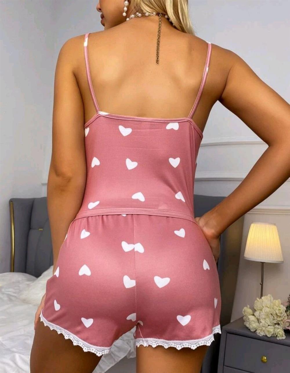 Kadın Pembe Askılı Şortlu Pijama Takım 6653