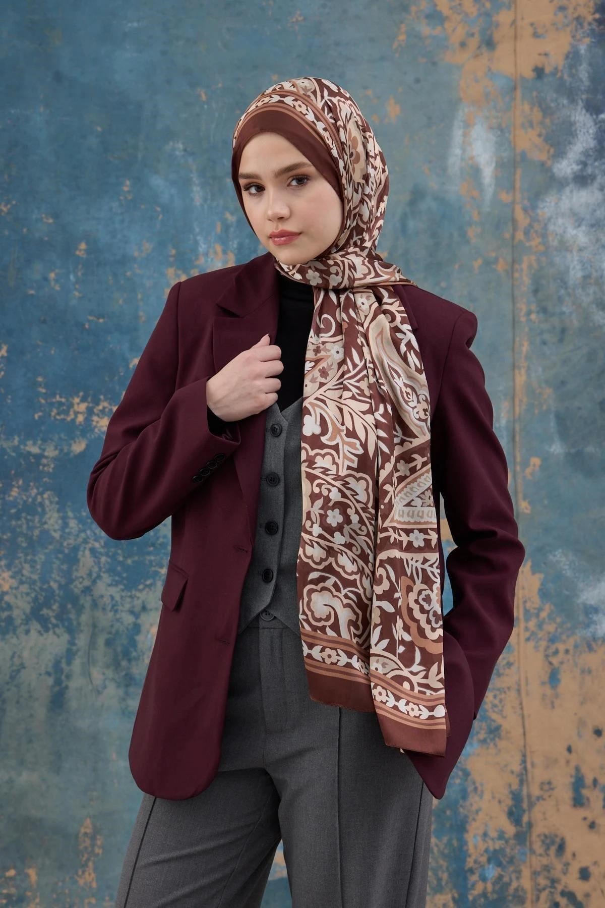 Kahverengi Hint Vual Şal - 5004-08