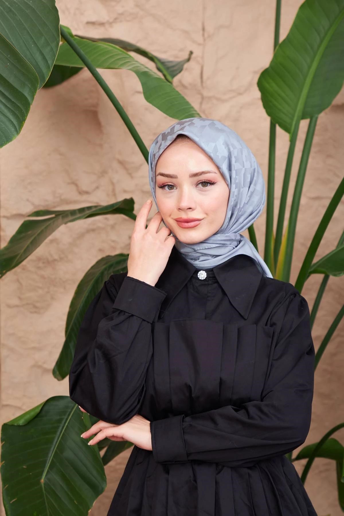 Kazayağı Jakarlı Eşarp Gri 9901-04