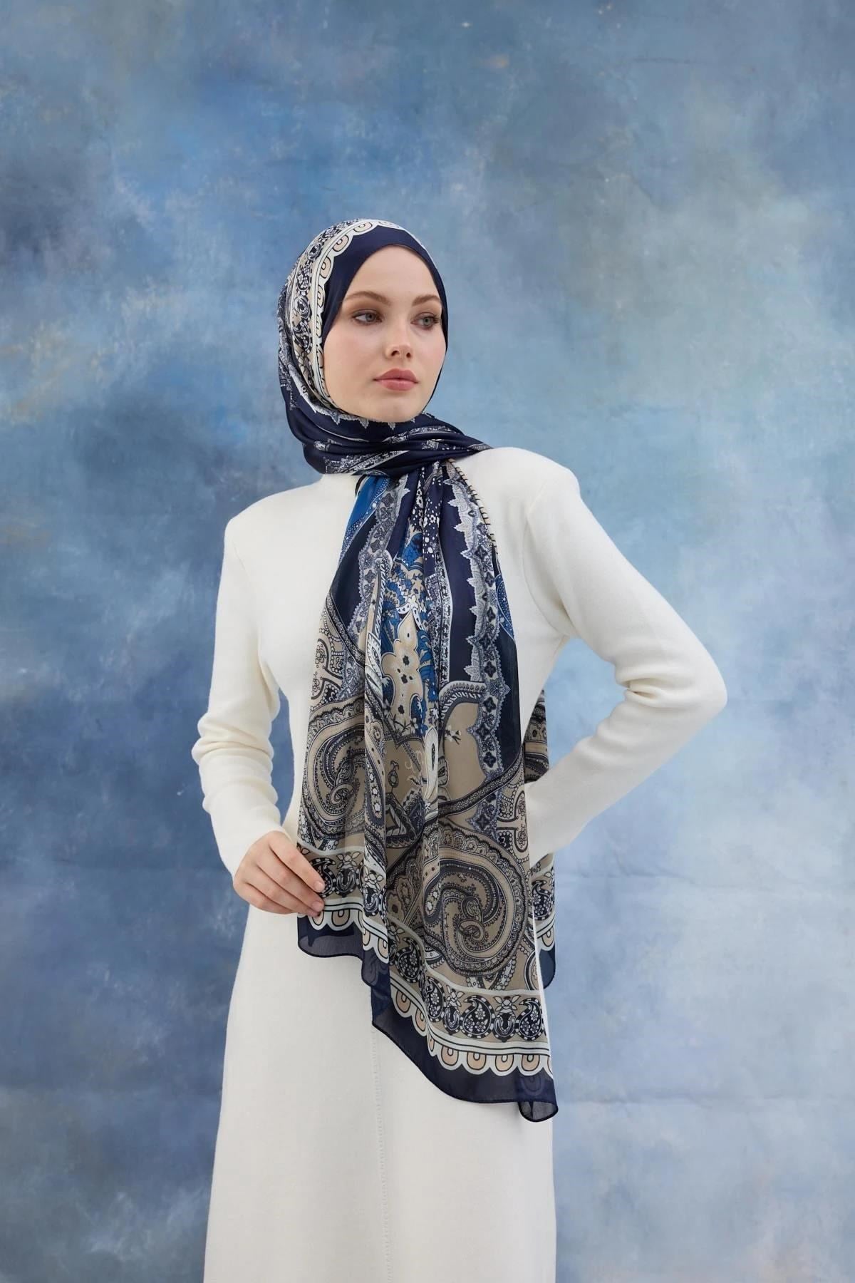 Lacivert Hint Vual Şal - 5006-02