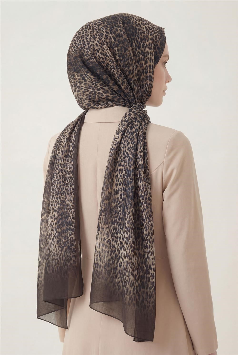 Leopar Desen Pamuklu Acı Kahve 90x200 Soft Şal
