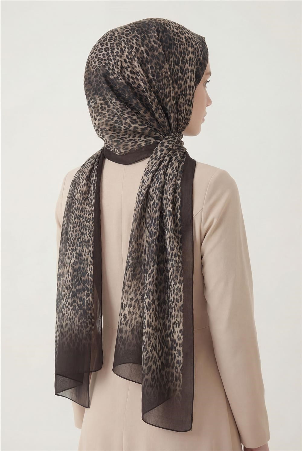 Leopar Desen Pamuklu Çikolata Kahve 90x200 Soft Şal
