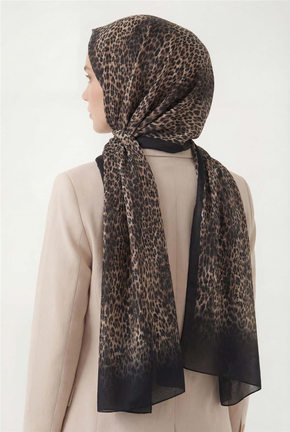 Leopar Desen Pamuklu Sütlü Kahve 90x200 Soft Şal