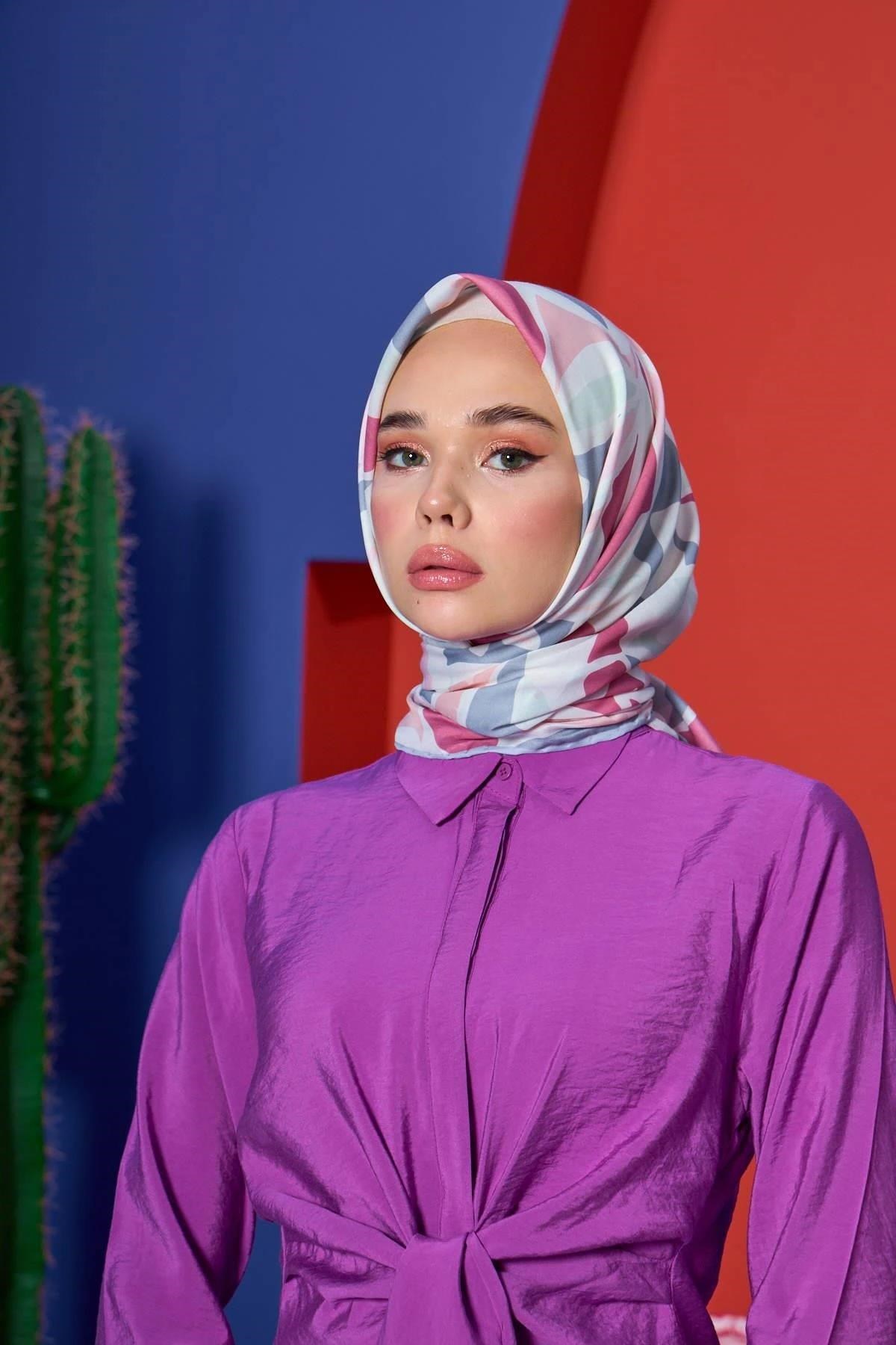 Marrakech Koleksiyon Soft Eşarp Gül Pembe Antrasit 1206-10
