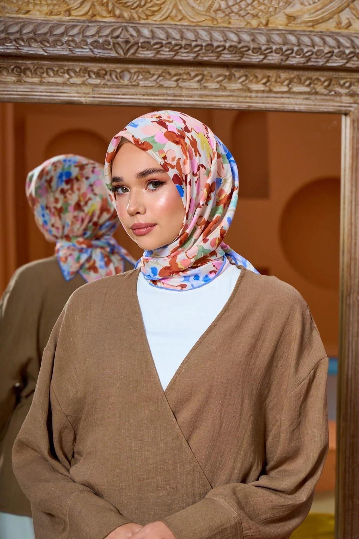 Marrakech Koleksiyon Soft Eşarp Kahve Pembe 1200-09