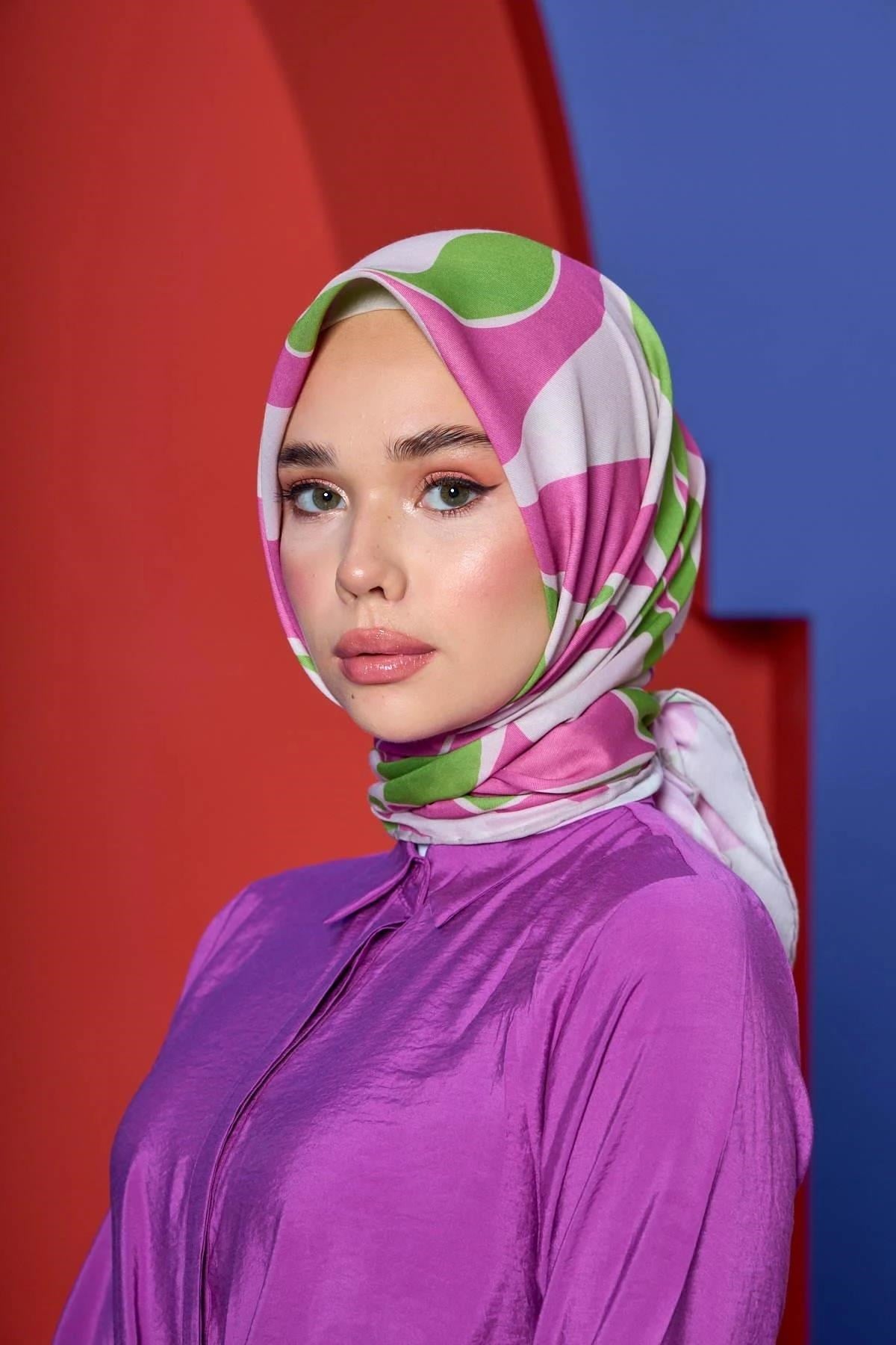 Marrakech Koleksiyon Soft Eşarp Kiraz Pembe Yeşil 1206-02