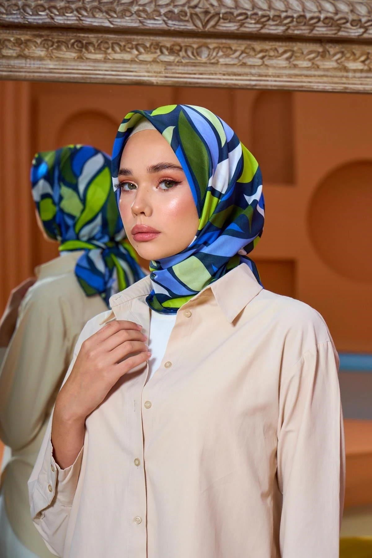 Marrakech Koleksiyon Soft Eşarp Lacivert Yeşil 1201-01