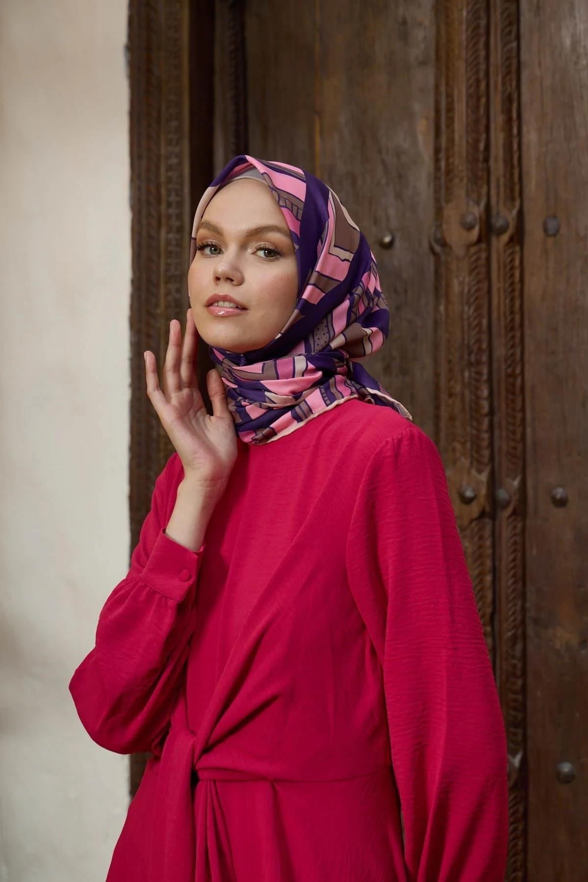 Marrakech Koleksiyon Soft Eşarp Patlıcan Mor Pembe 1197-12