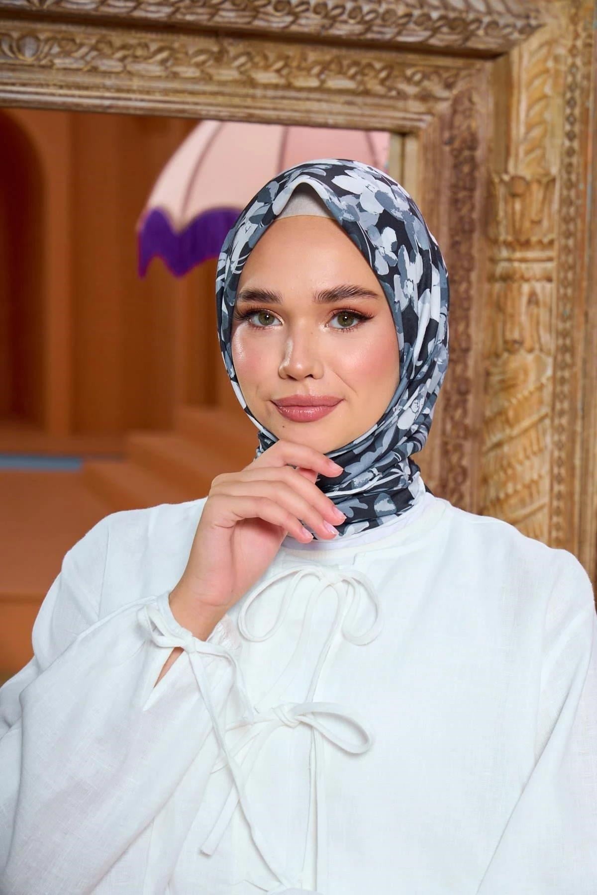 Marrakech Koleksiyon Soft Eşarp Siyah Gri 1200-15