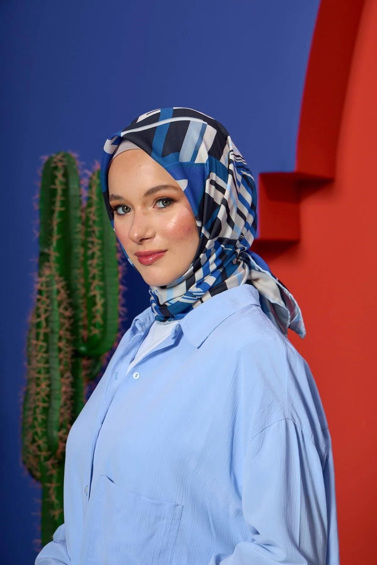 Marrakech Koleksiyon Soft Eşarp Siyah Kot Mavi 1208-09