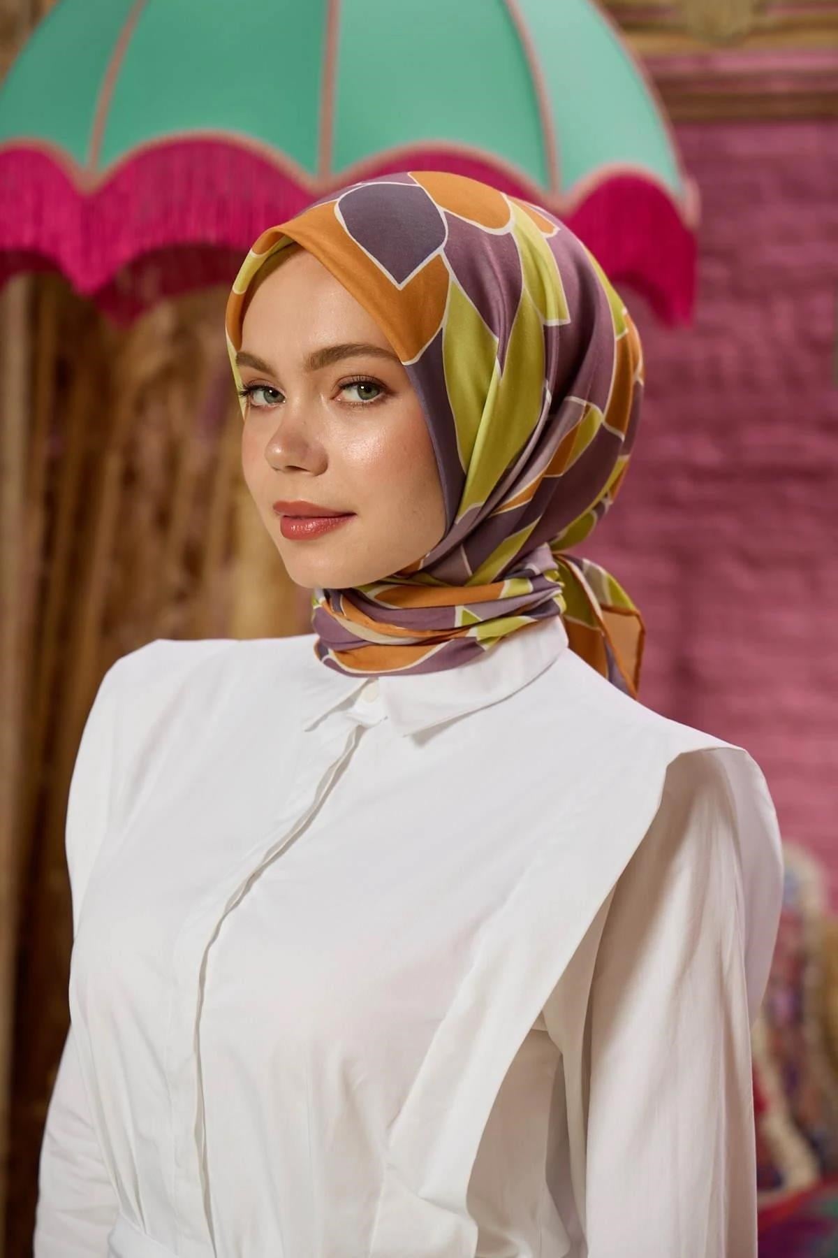 Marrakech Koleksiyon Soft Eşarp Turuncu Koyu Lila 1198-06