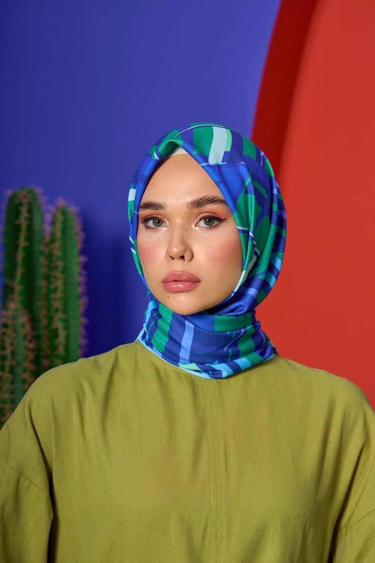 Marrakech Koleksiyon Soft Eşarp Yeşil Acem Mavi 1208-05