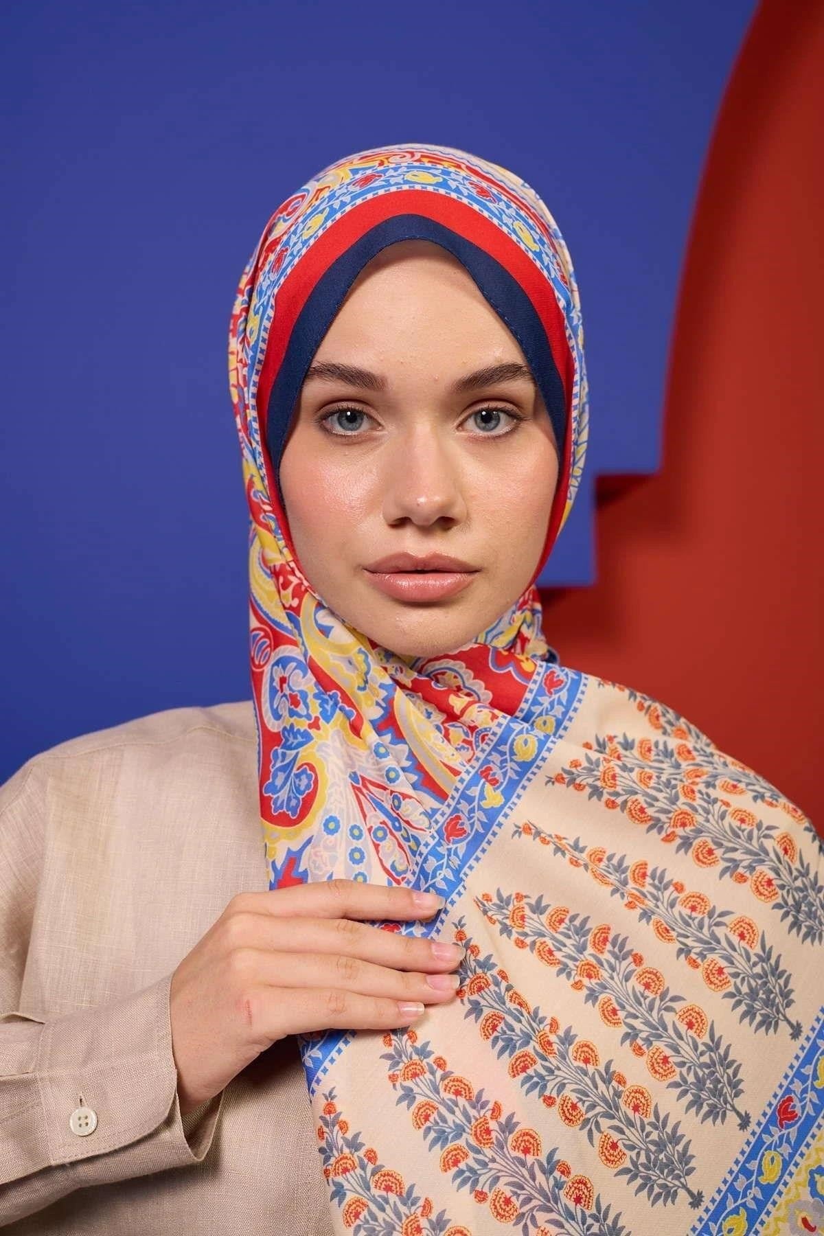 Marrakech Koleksiyon Soft Şal Kırmızı Lacivert 3049-08