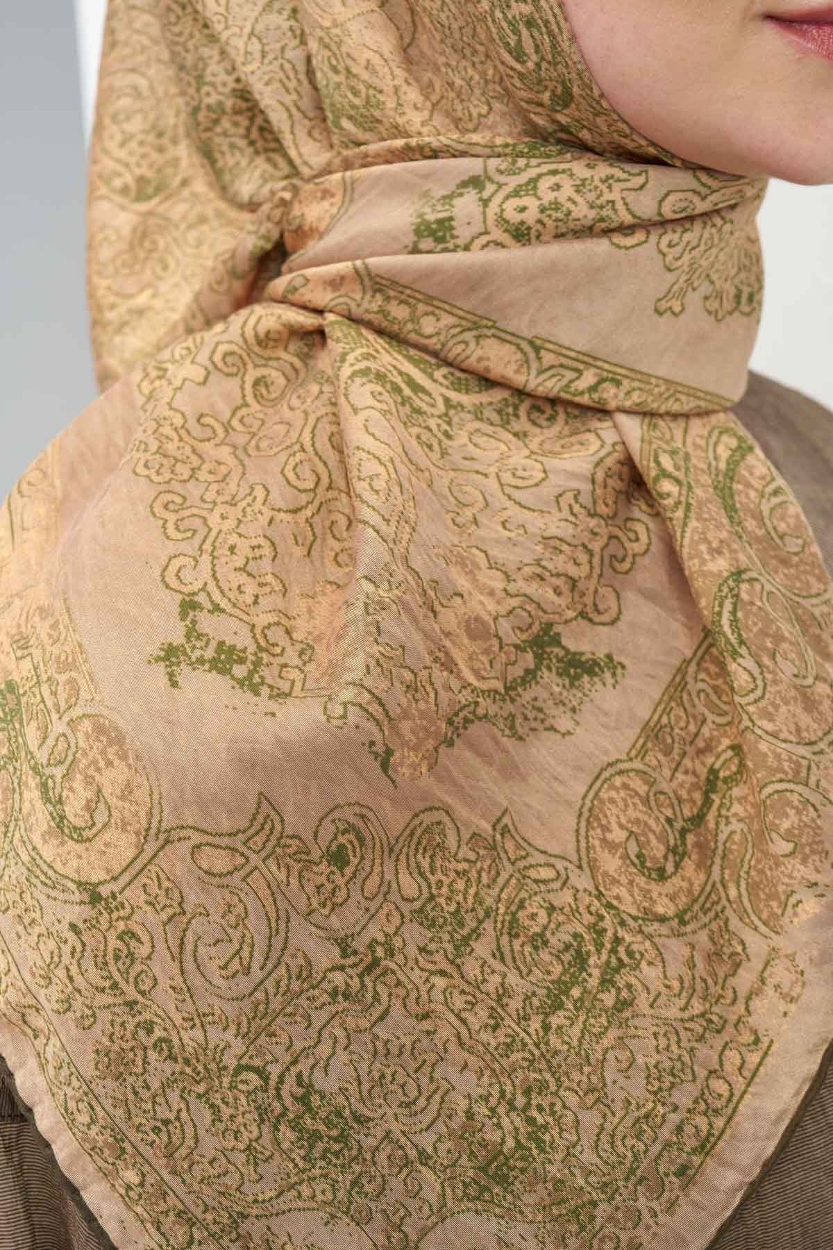 Monare Eşarp Etnik Motif Bej 90x90
