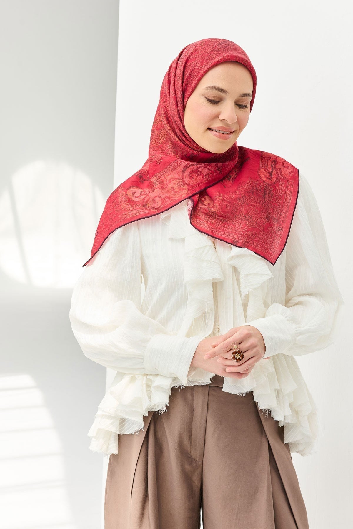 Monare Eşarp Etnik Motif Narçiçeği 90x90