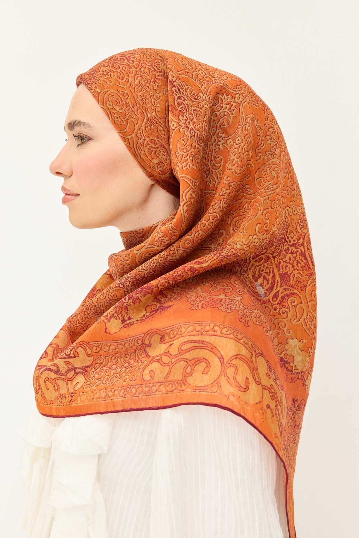 Monare Eşarp Etnik Motif Turuncu 90x90