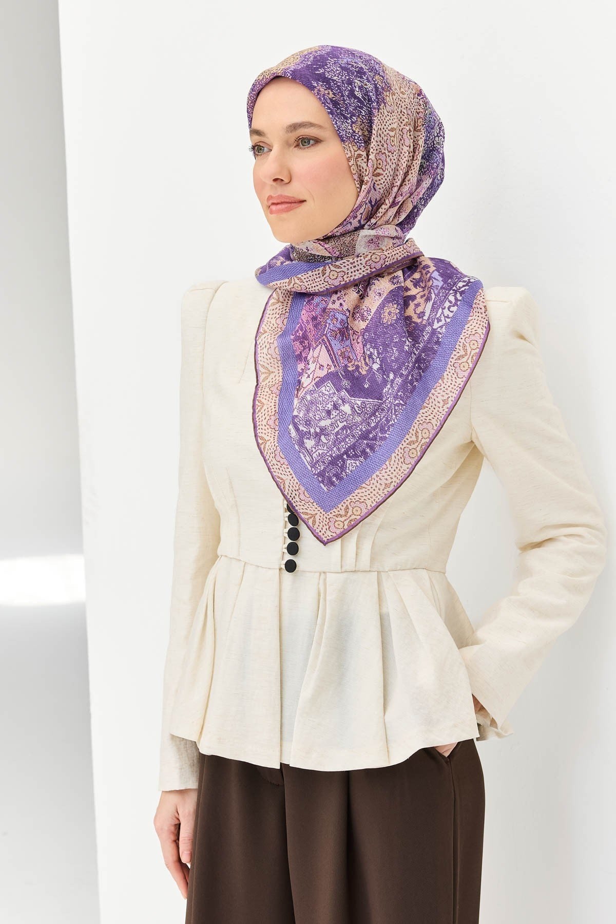 Monare Eşarp Modern Eflatun 90x90