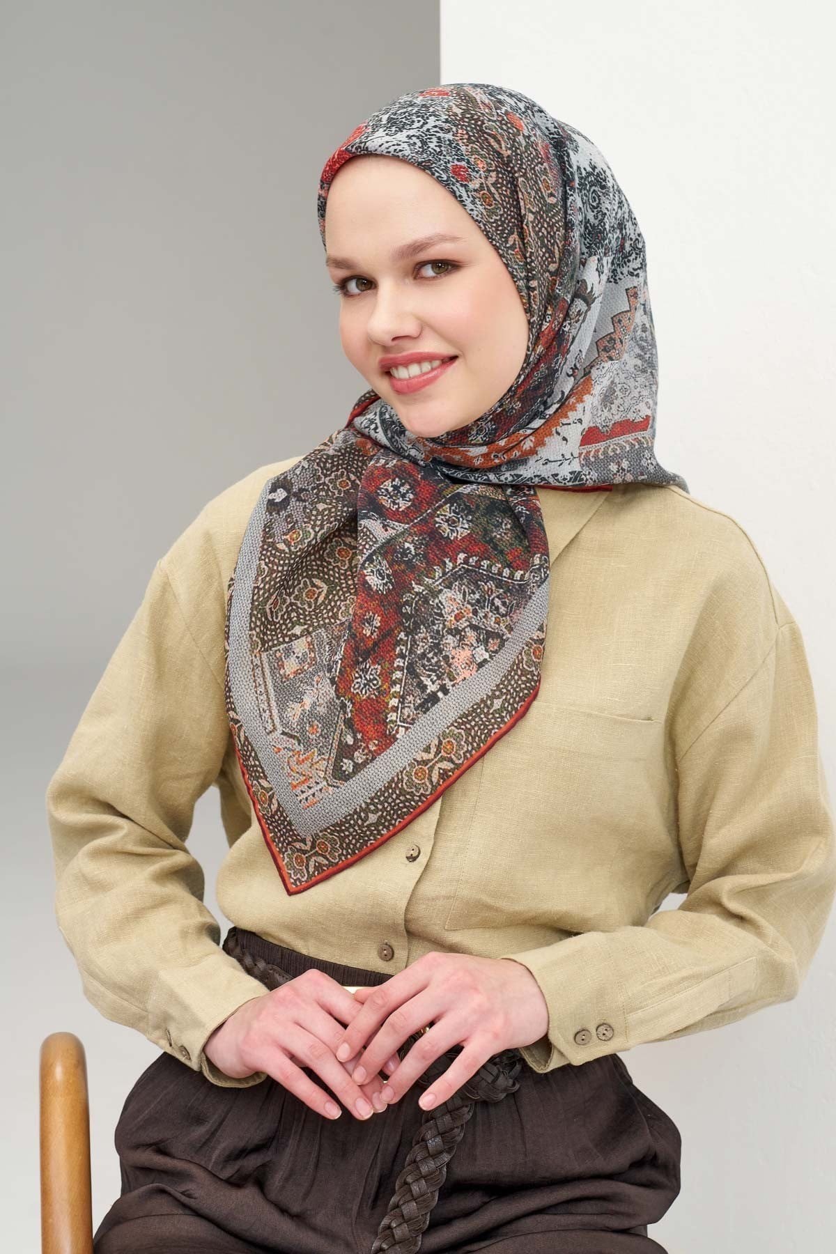 Monare Eşarp Modern Gri 90x90