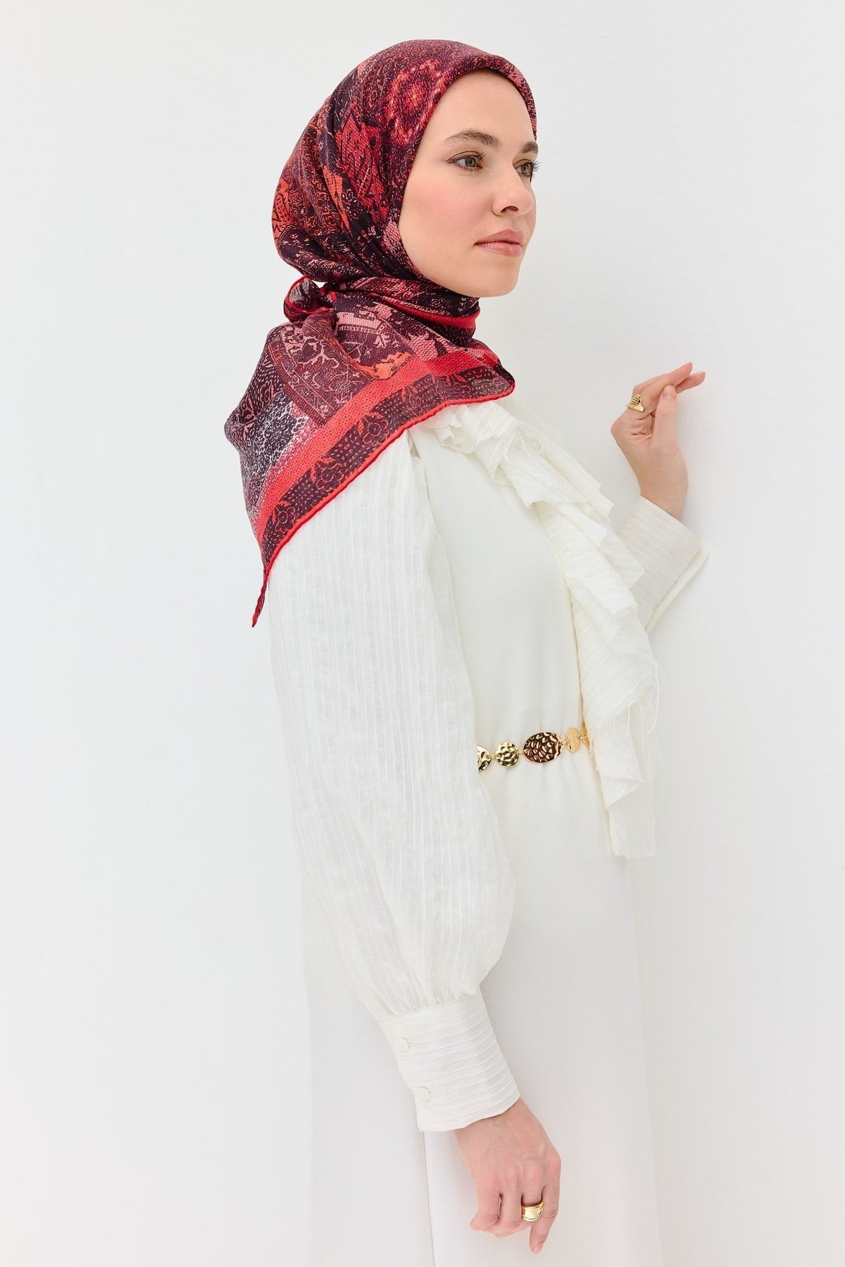 Monare Eşarp Modern Kırmızı 90x90