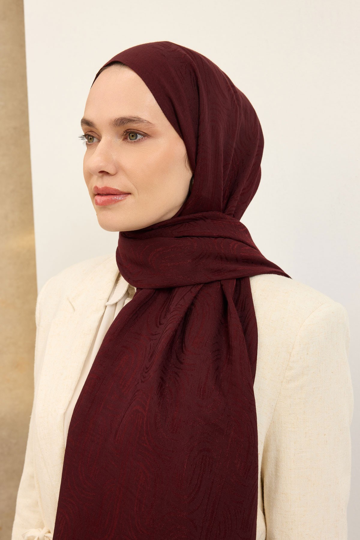 Naia Pamuk Şal Line Desen Bordo