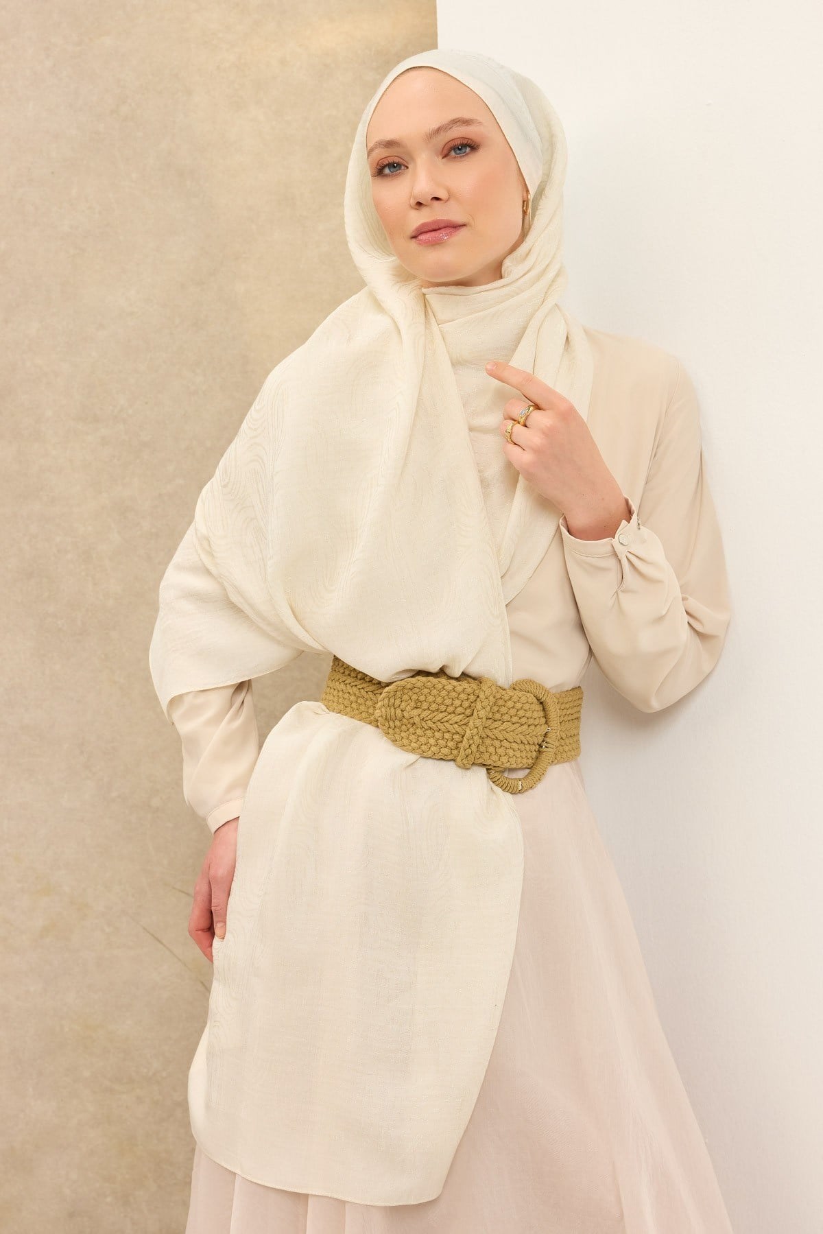 Naia Pamuk Şal Line Desen Krem