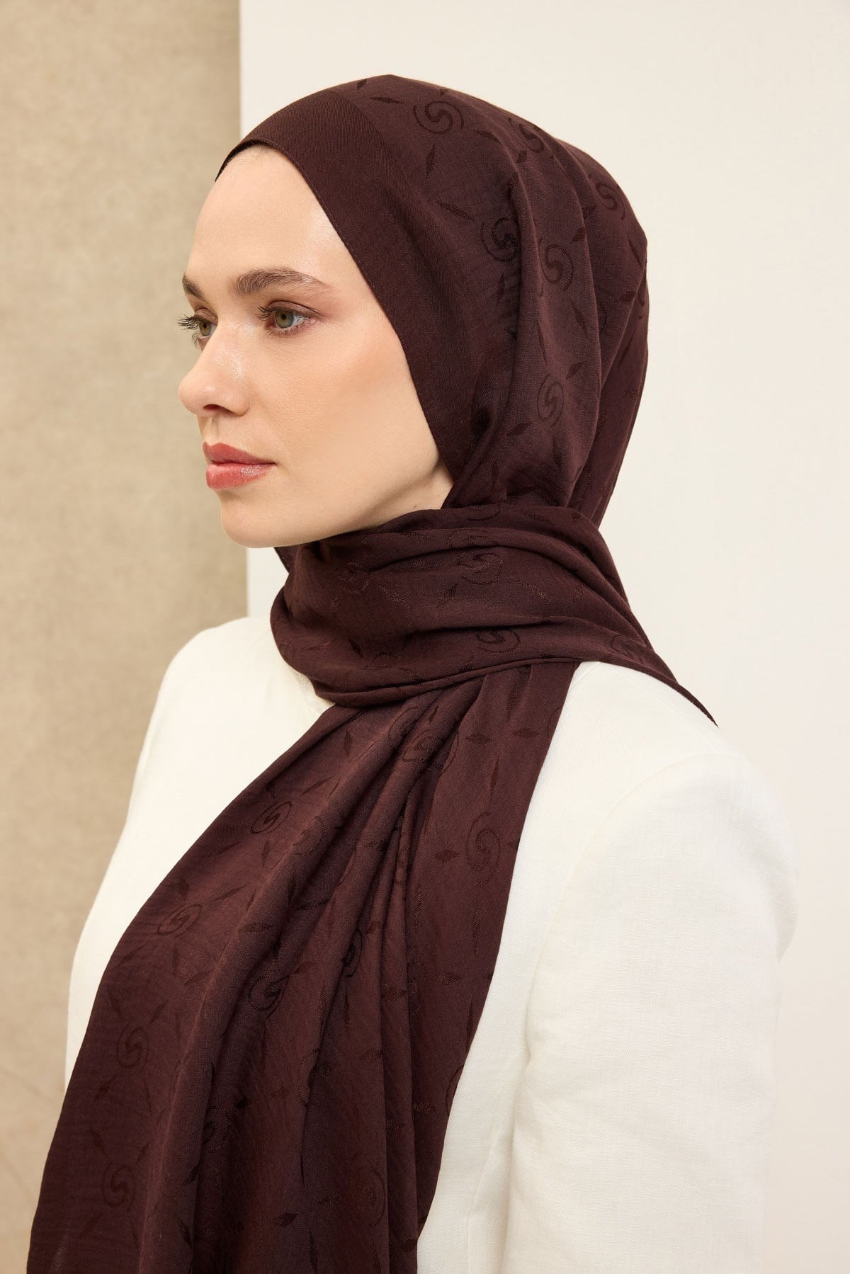 Naia Pamuk Şal Maxi Monogram Acı Kahve