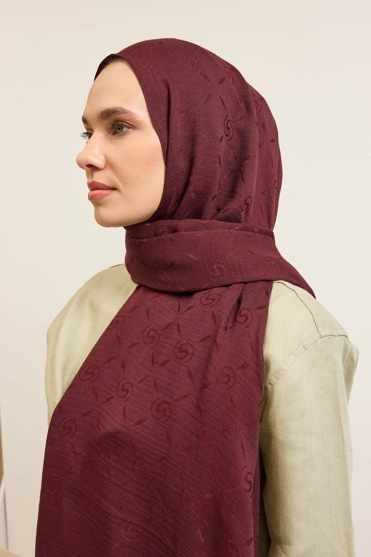 Naia Pamuk Şal Maxi Monogram Bordo