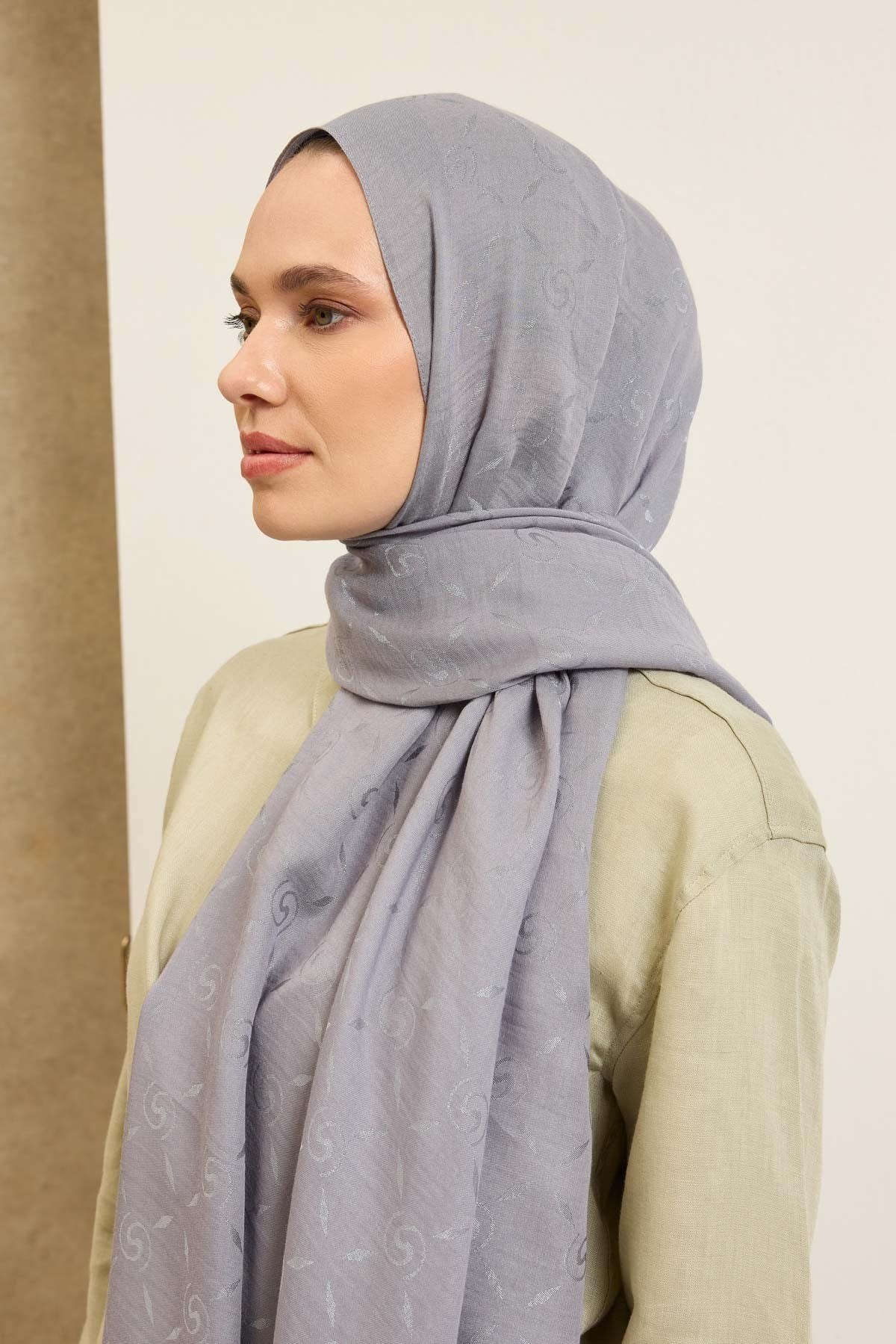 Naia Pamuk Şal Maxi Monogram Gri