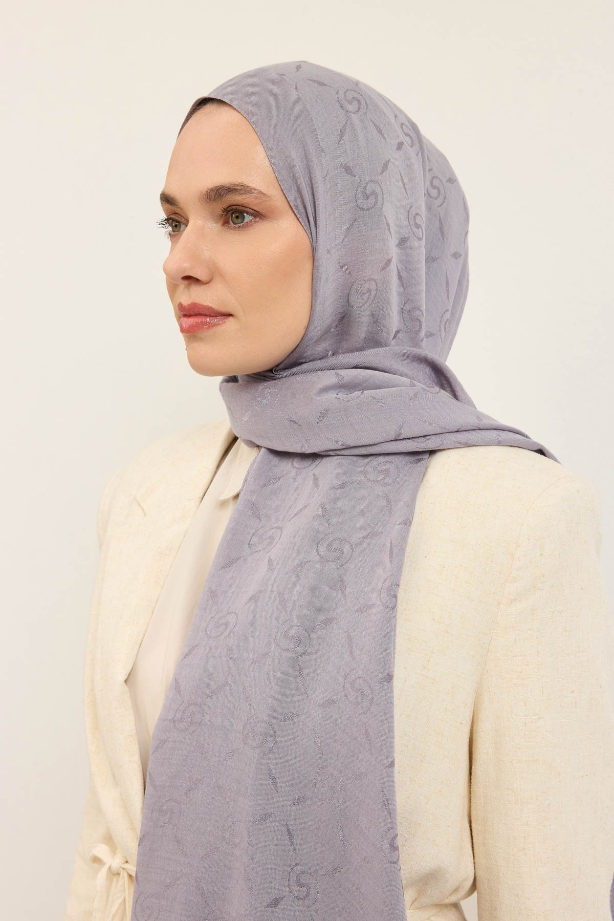 Naia Pamuk Şal Maxi Monogram Gümüş