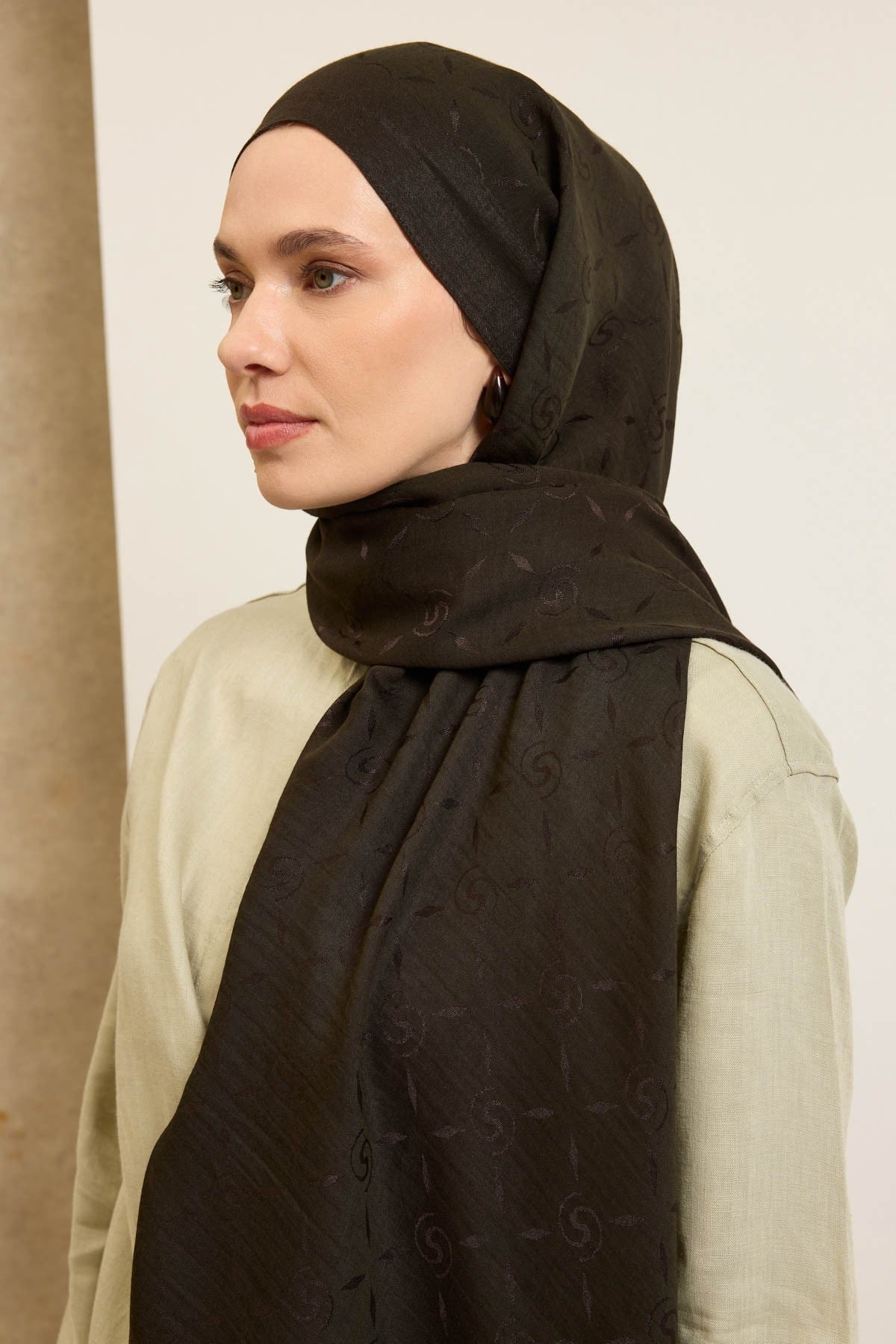 Naia Pamuk Şal Maxi Monogram Koyu Yeşil