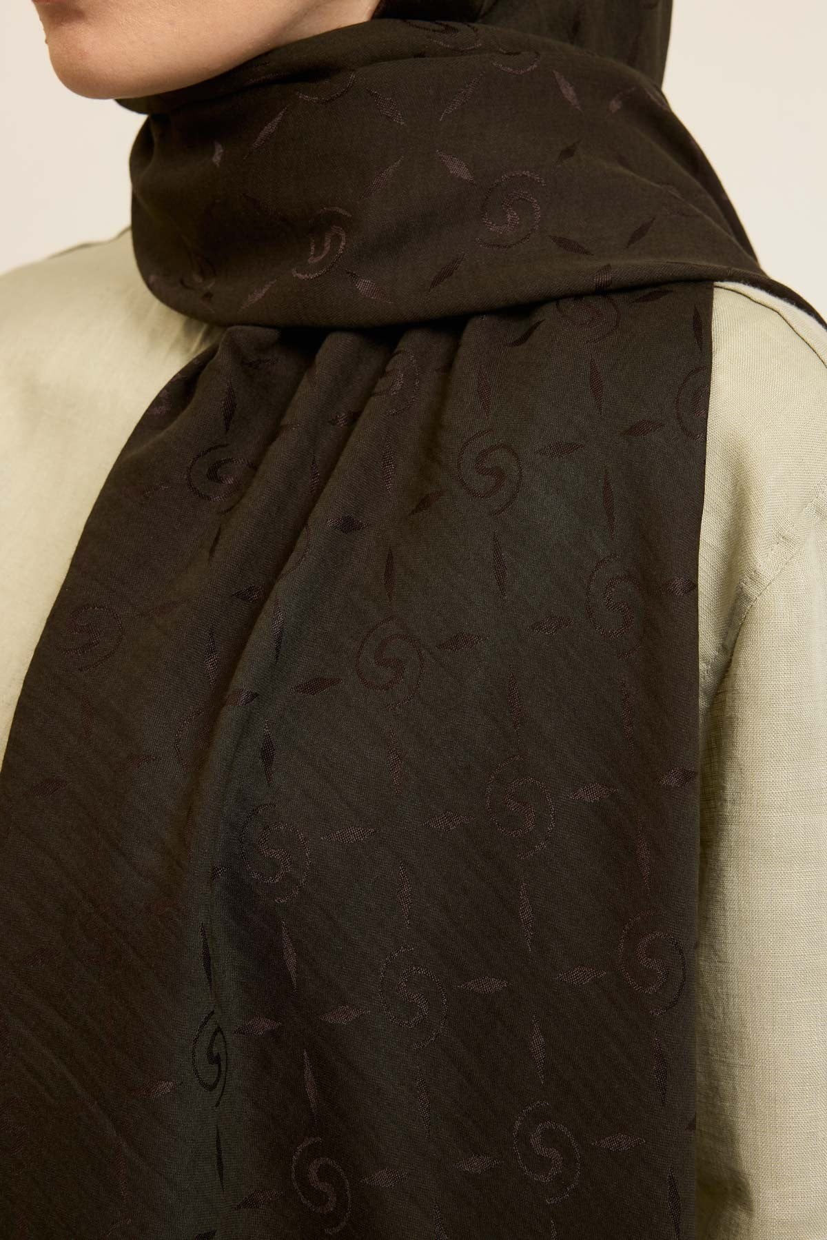 Naia Pamuk Şal Maxi Monogram Koyu Yeşil