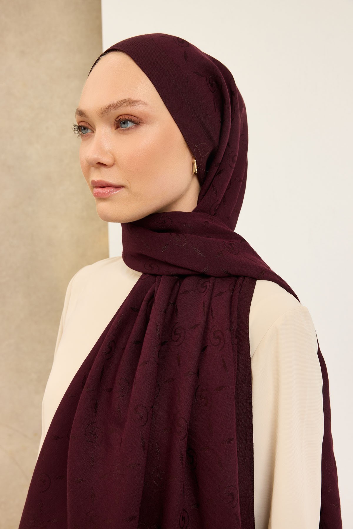 Naia Pamuk Şal Maxi Monogram Mürdüm