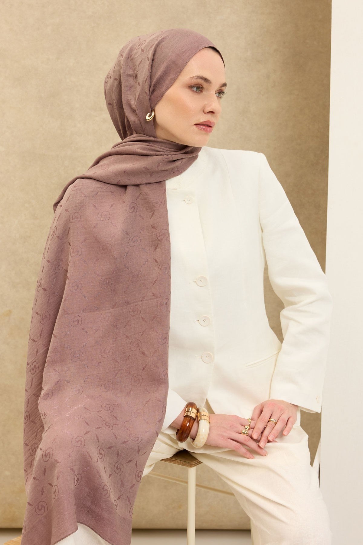 Naia Pamuk Şal Maxi Monogram Vizon