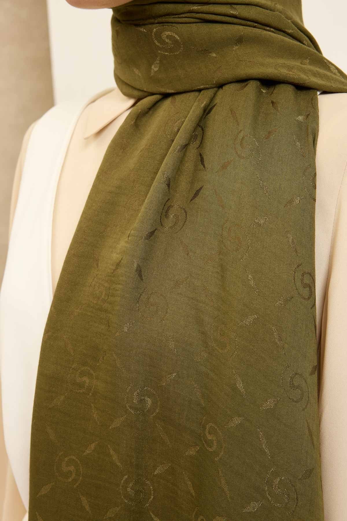 Naia Pamuk Şal Maxi Monogram Yeşil
