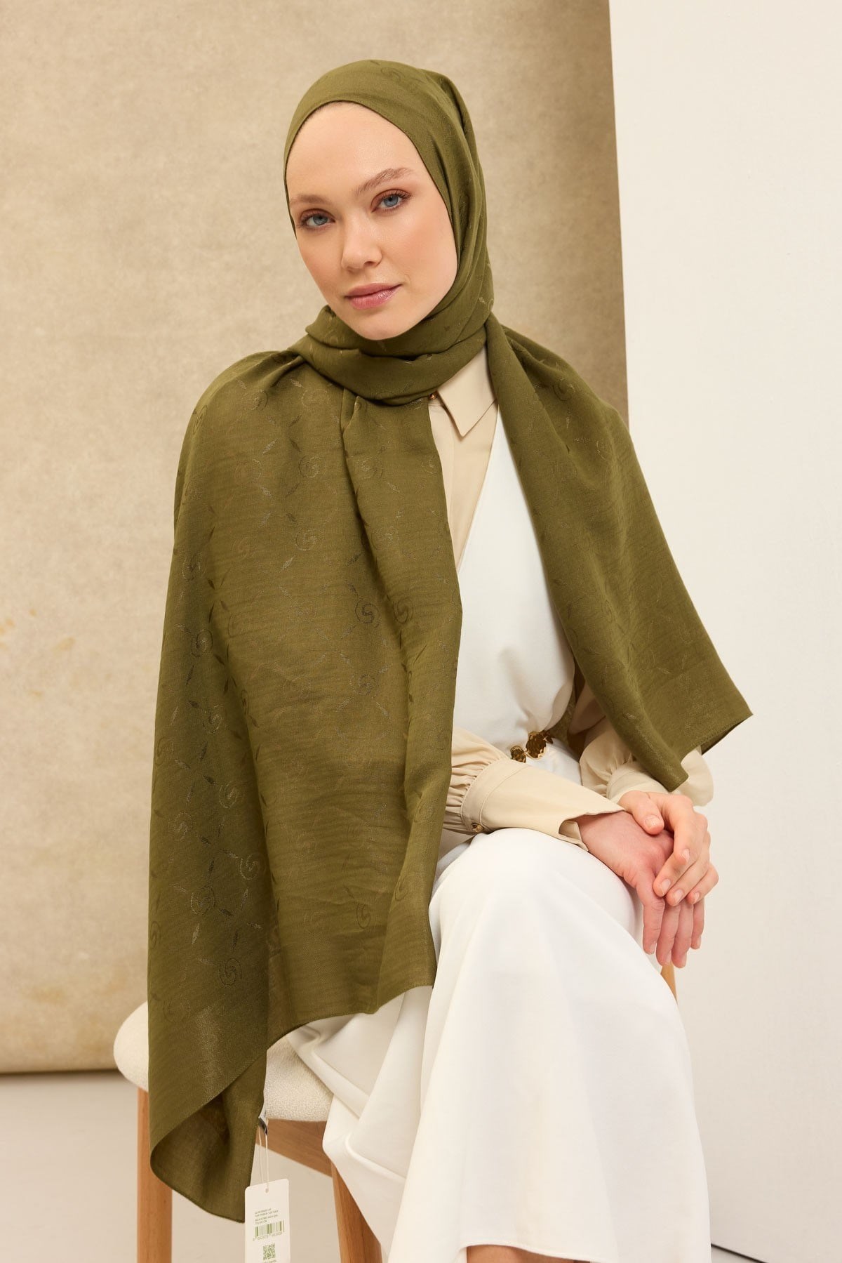 Naia Pamuk Şal Maxi Monogram Yeşil