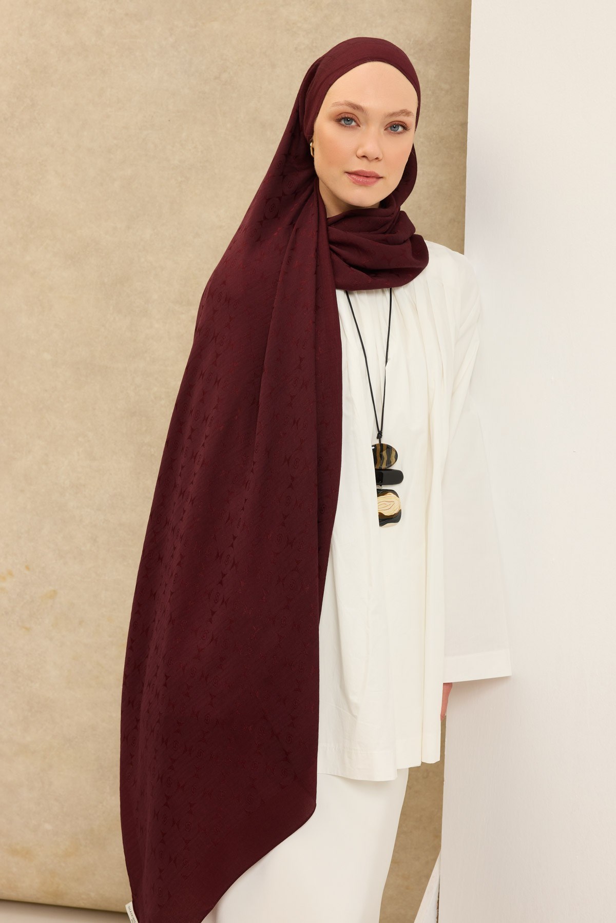 Naia Pamuk Şal Mini Monogram Bordo