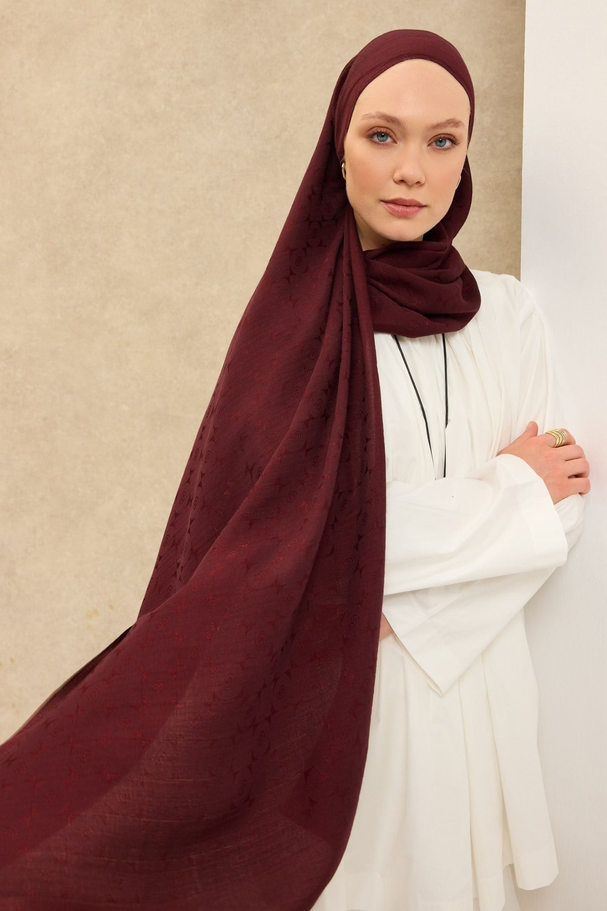 Naia Pamuk Şal Mini Monogram Bordo