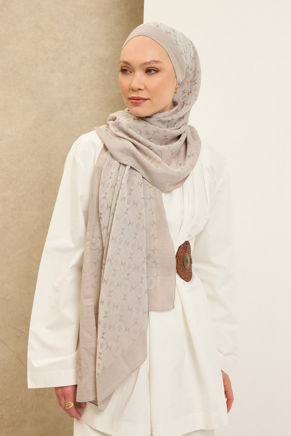 Naia Pamuk Şal Mini Monogram Taş