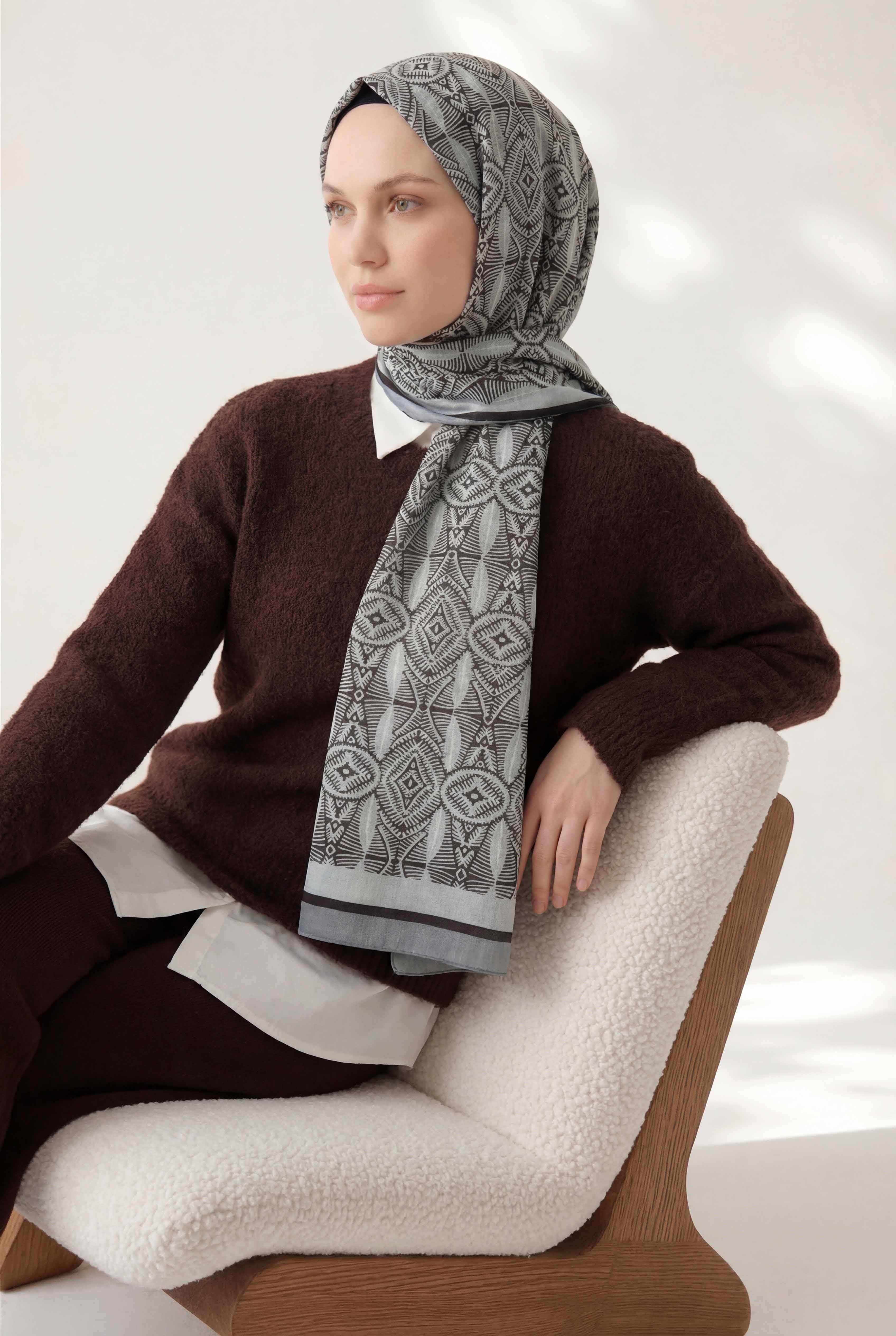 Nature Desen Buz Mavi 75X195 Soft Şal