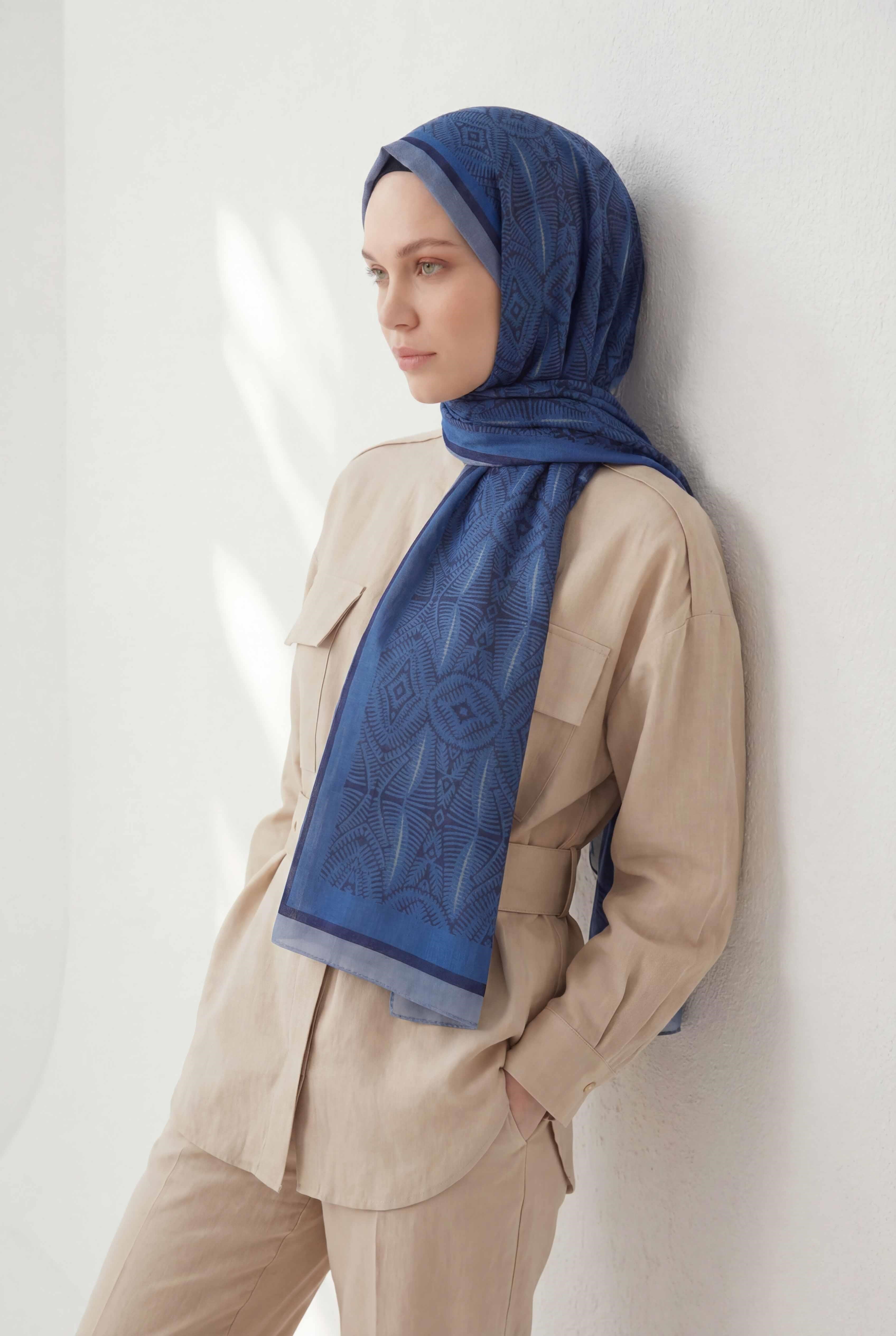 Nature Desen Mavi 75X195 Soft Şal
