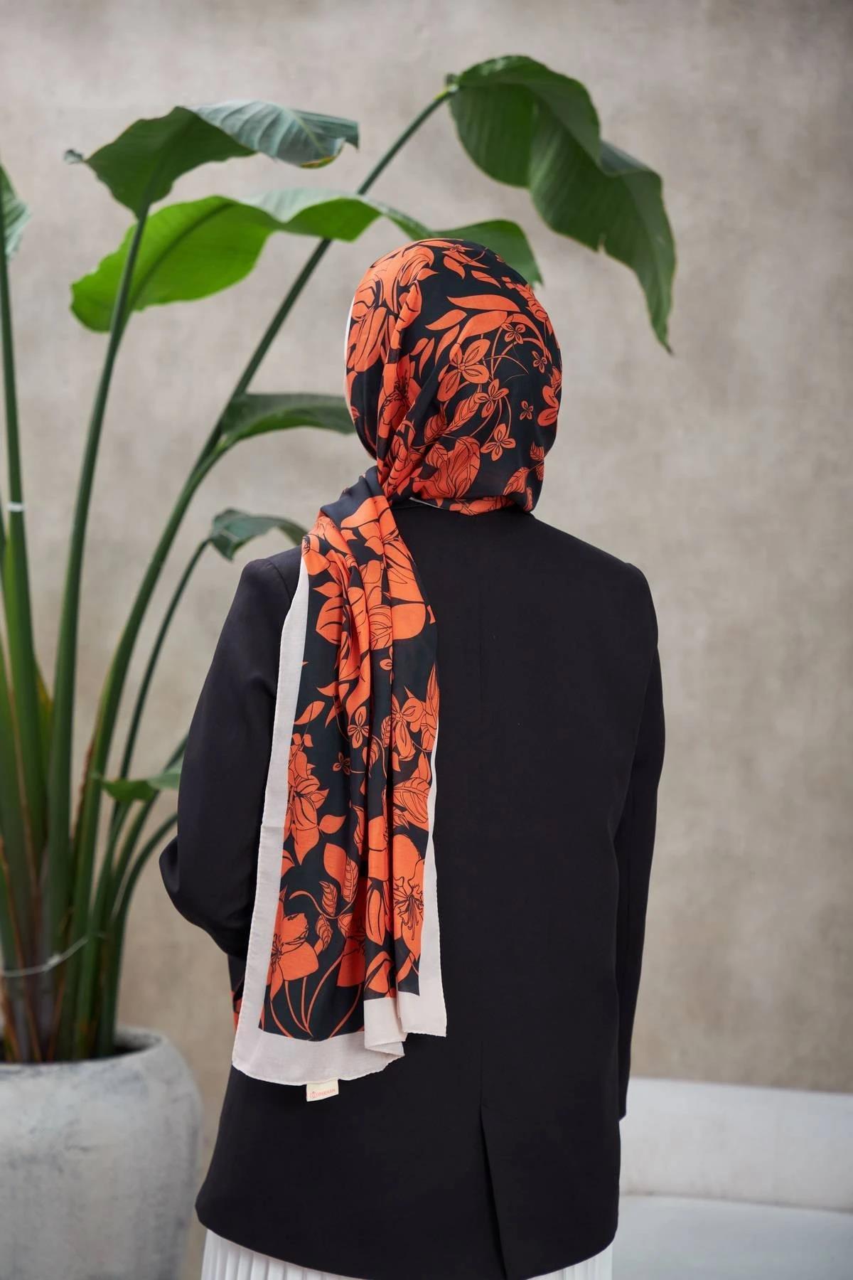 Nature Fulya Soft Şal Turuncu Siyag 3041-08