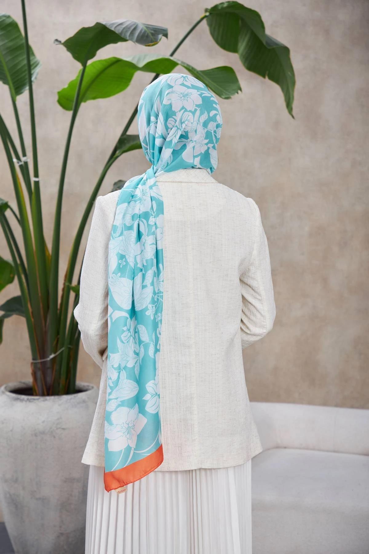 Nature Fulya Soft Şal Turuncu Su Yeşili 3041-12