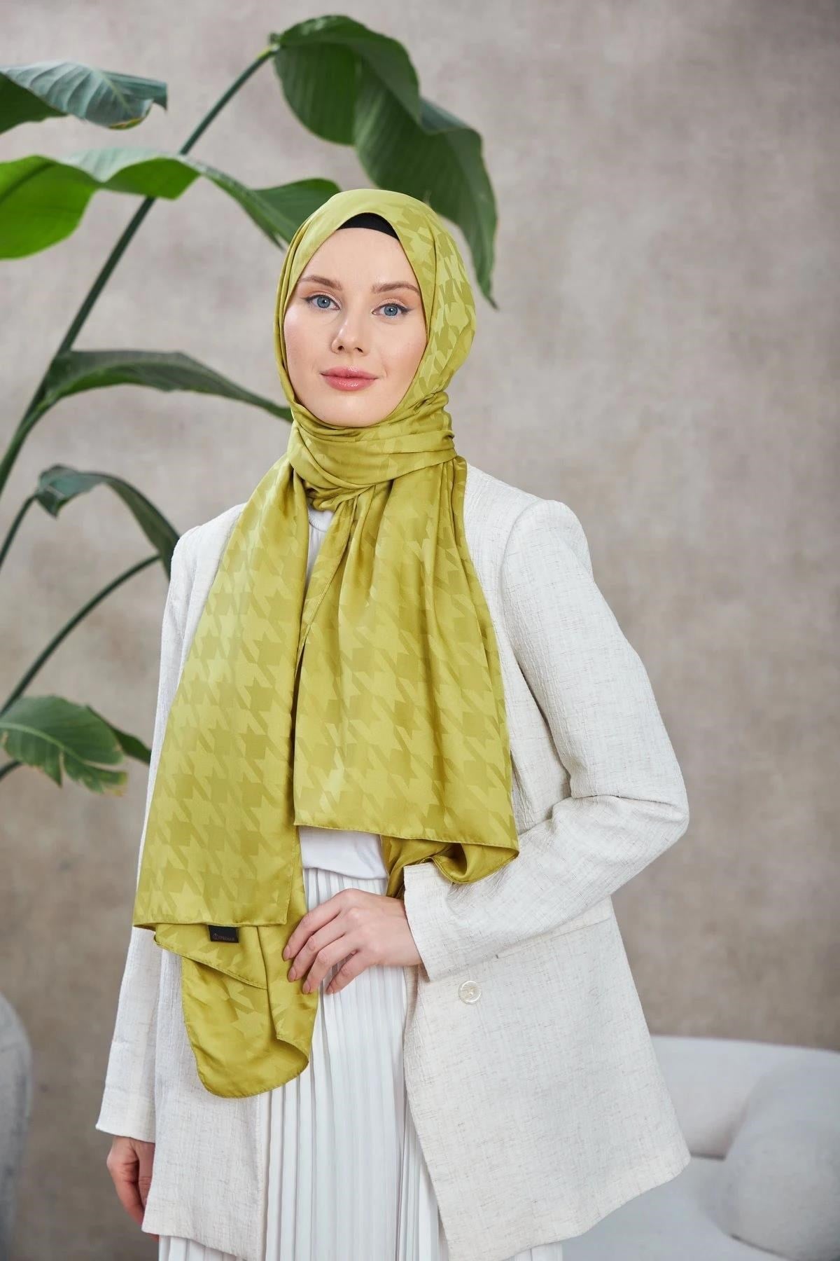 Neo Kazayağı Desen İpeksi Jakar Şal Yağ Yeşili 9010-05