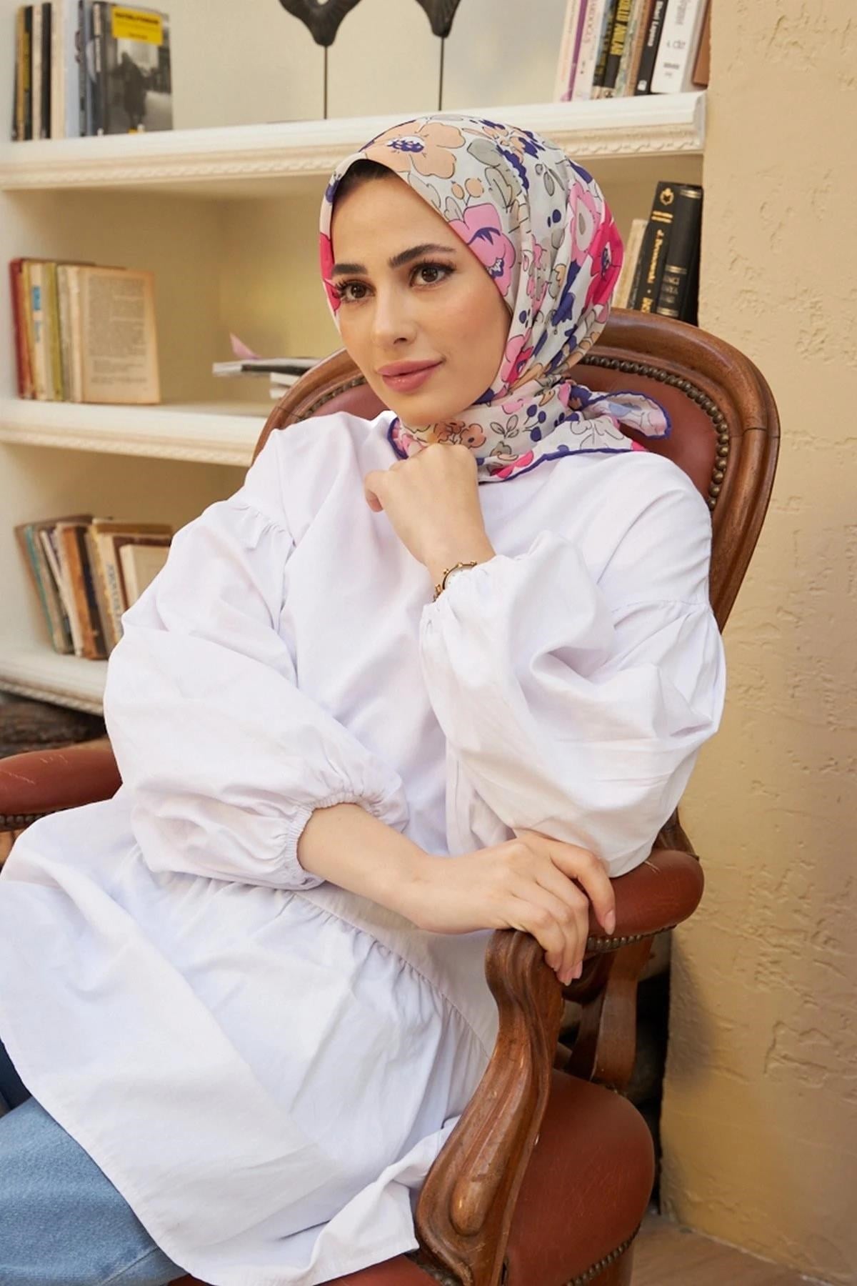 Nergis Mor Somon Pamuk Viskon Eşarp