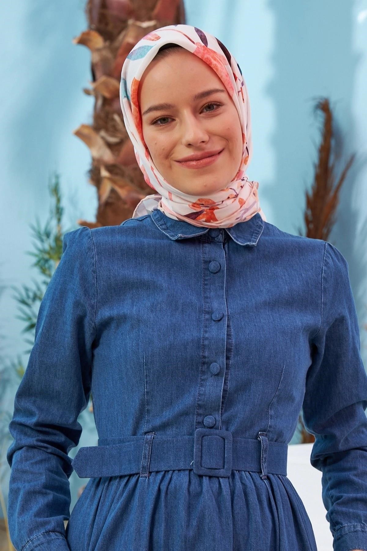 Nilüfer Beyaz Somon Pamuk Viskon Eşarp