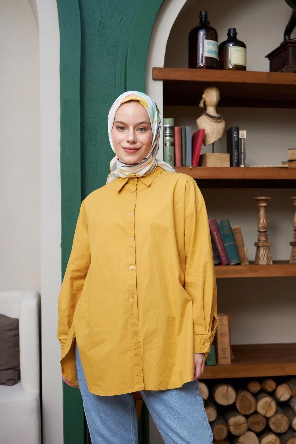 Nilüfer Sarı Pamuk Viskon Eşarp
