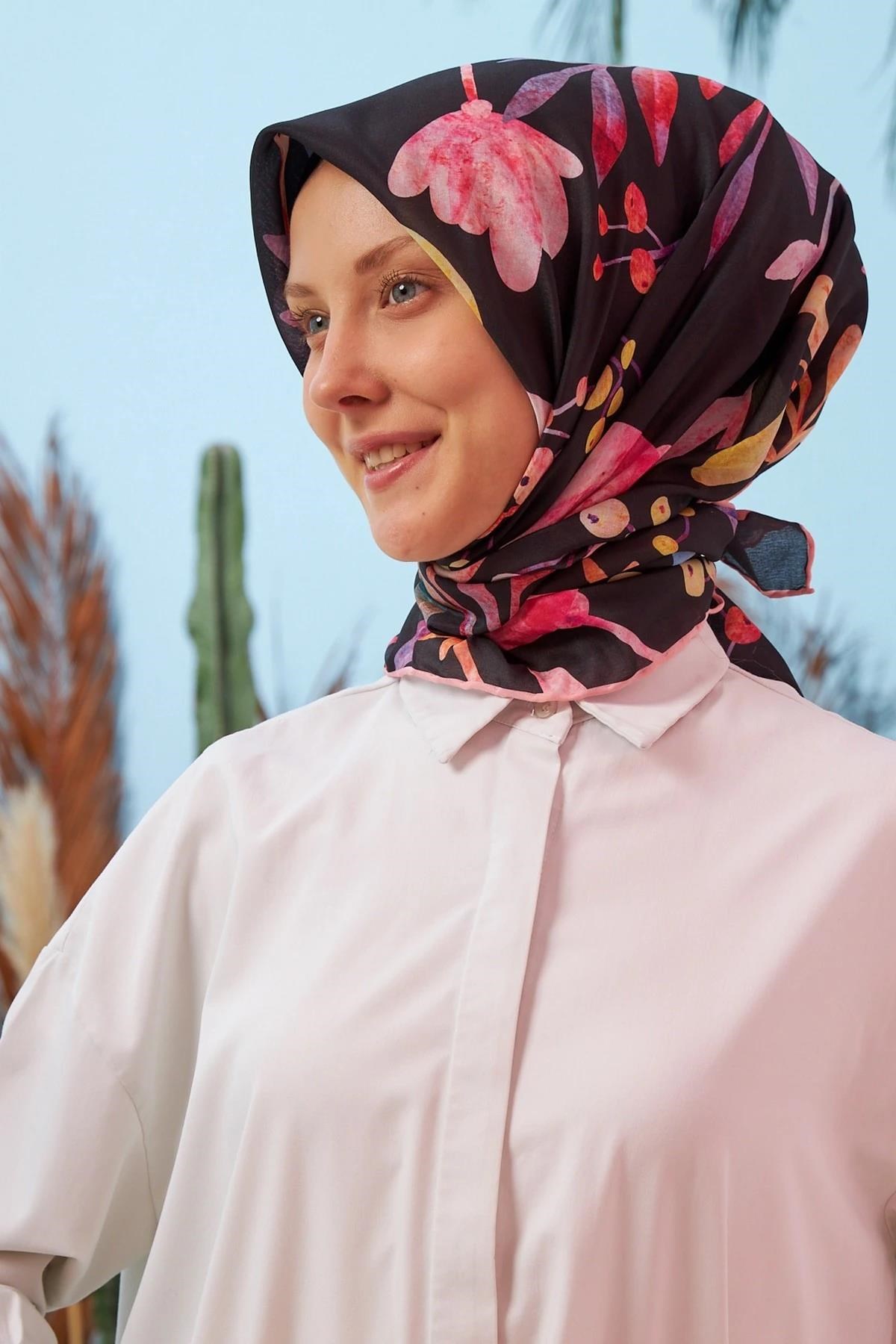 Nilüfer Siyah Somon Pamuk Viskon Eşarp